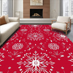 Crimson White Snowflake Starburst Rug
