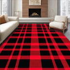 Classic Red Black Plaid Squares Rug