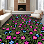 Charming Pink Blue Floral Garden Rug