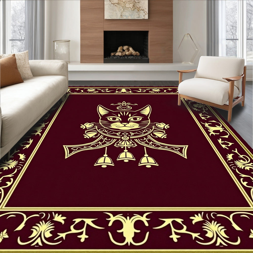 Regal Feline Crimson Ornamental Brocade Rug