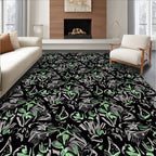 Botanical Sketch Black Green Floral Collage Rug