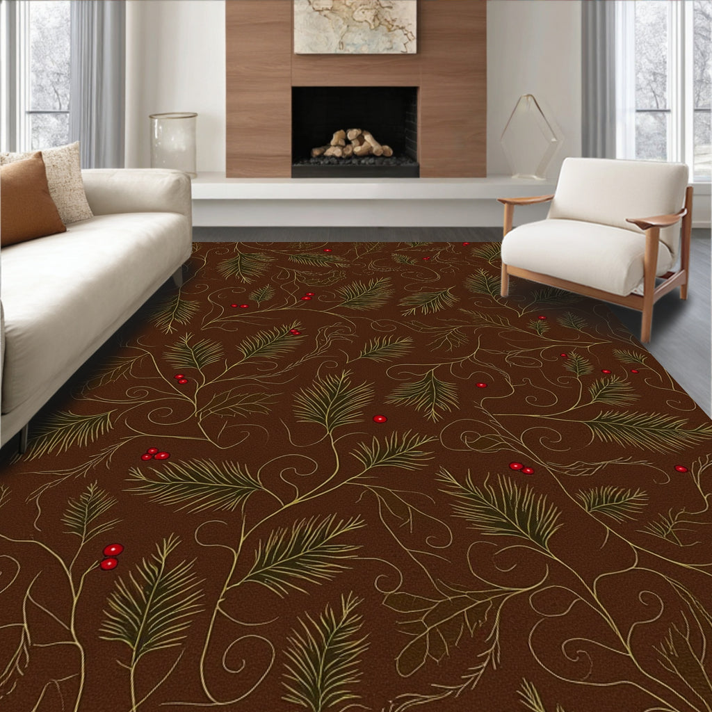 Brown Pine Needle Berry Garland Rug