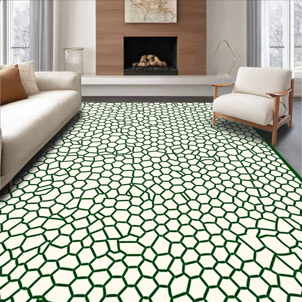 Organic Green Honeycomb Network Rug