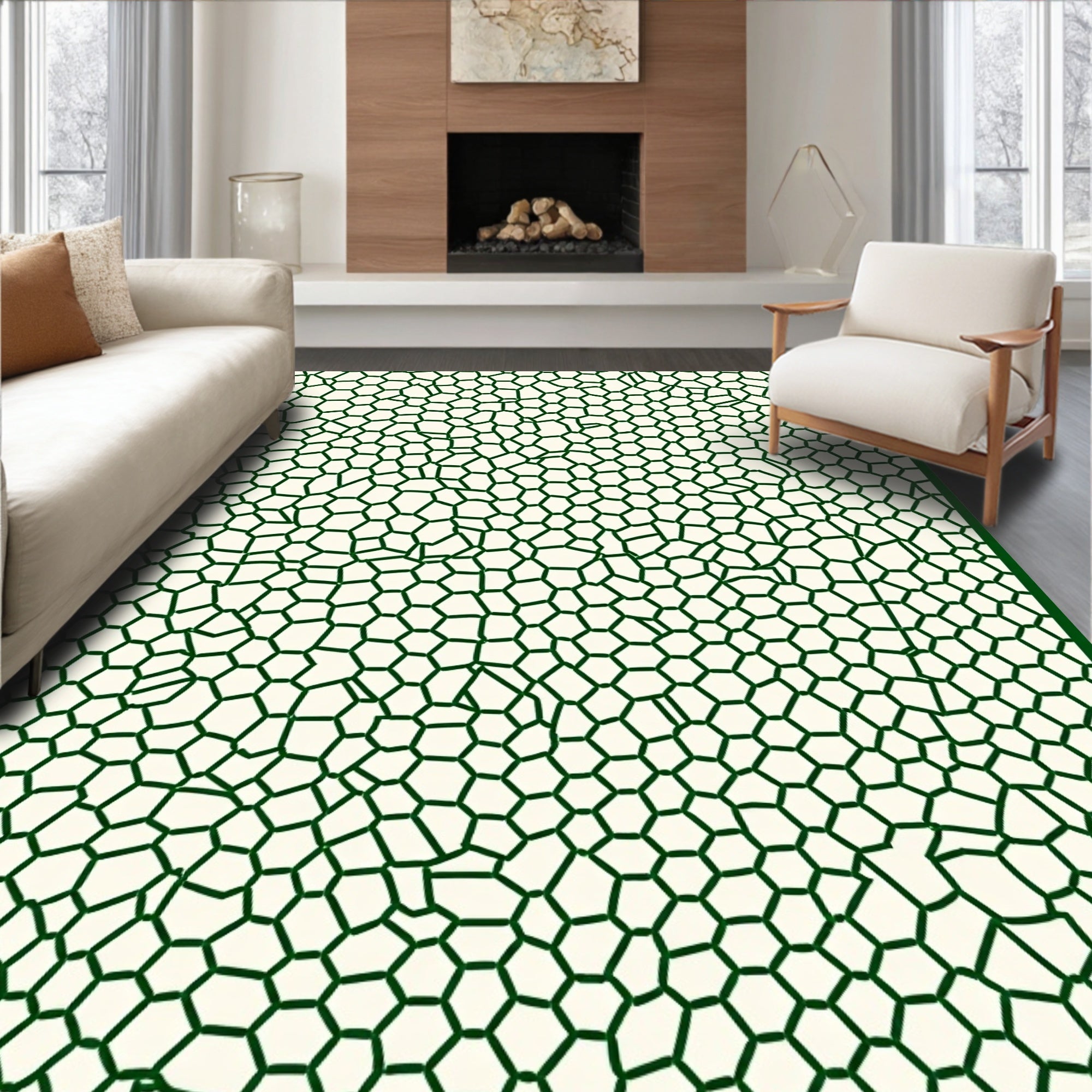 Organic Green Honeycomb Network Rug