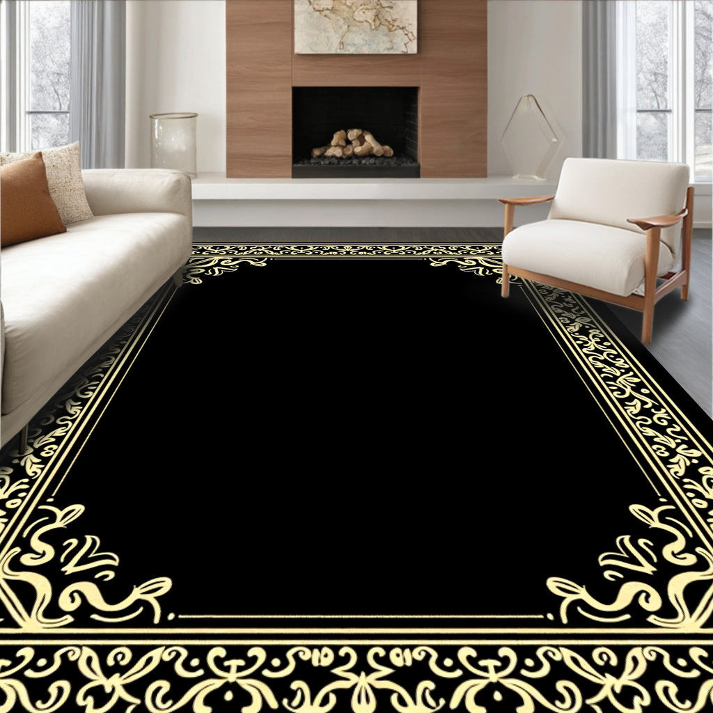 Golden Baroque Scroll Border Rug