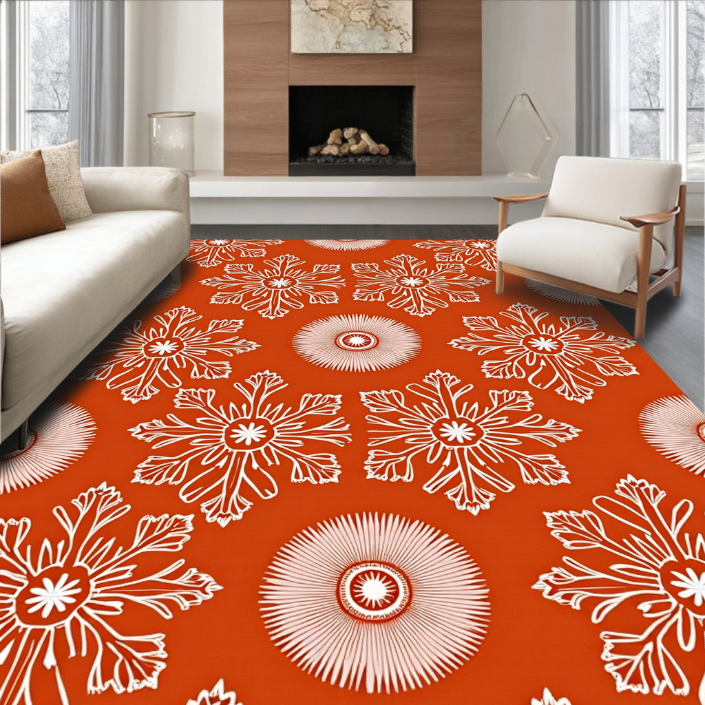 Orange White Starburst Floral Arrangement Rug