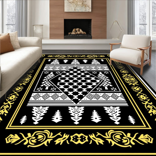 Black Yellow Geometric Pine Forest Rug