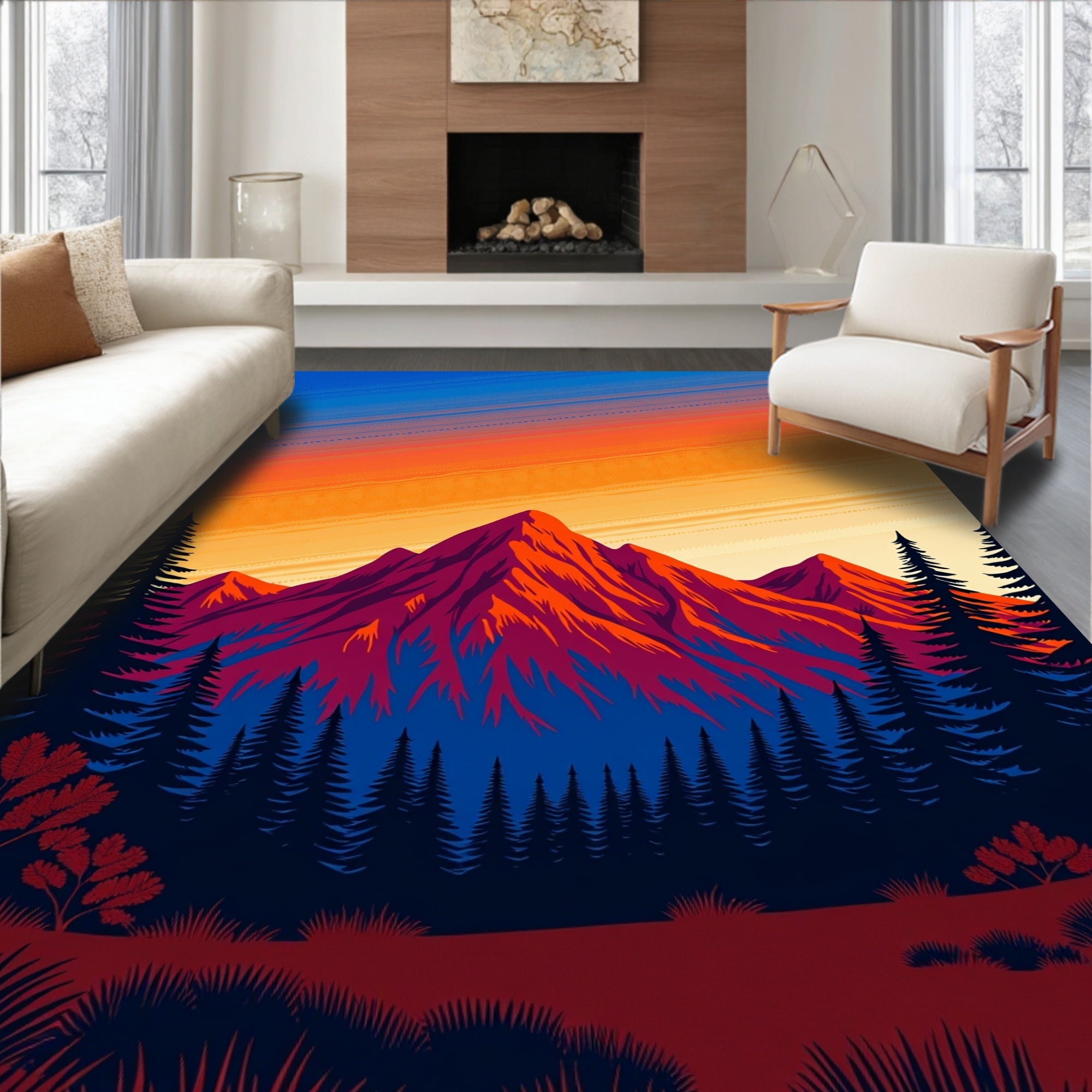 Crimson Peaks Sunset Sky Landscape Rug