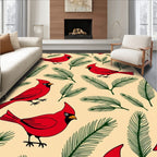 Red Cardinals Green Pine Branches Rug