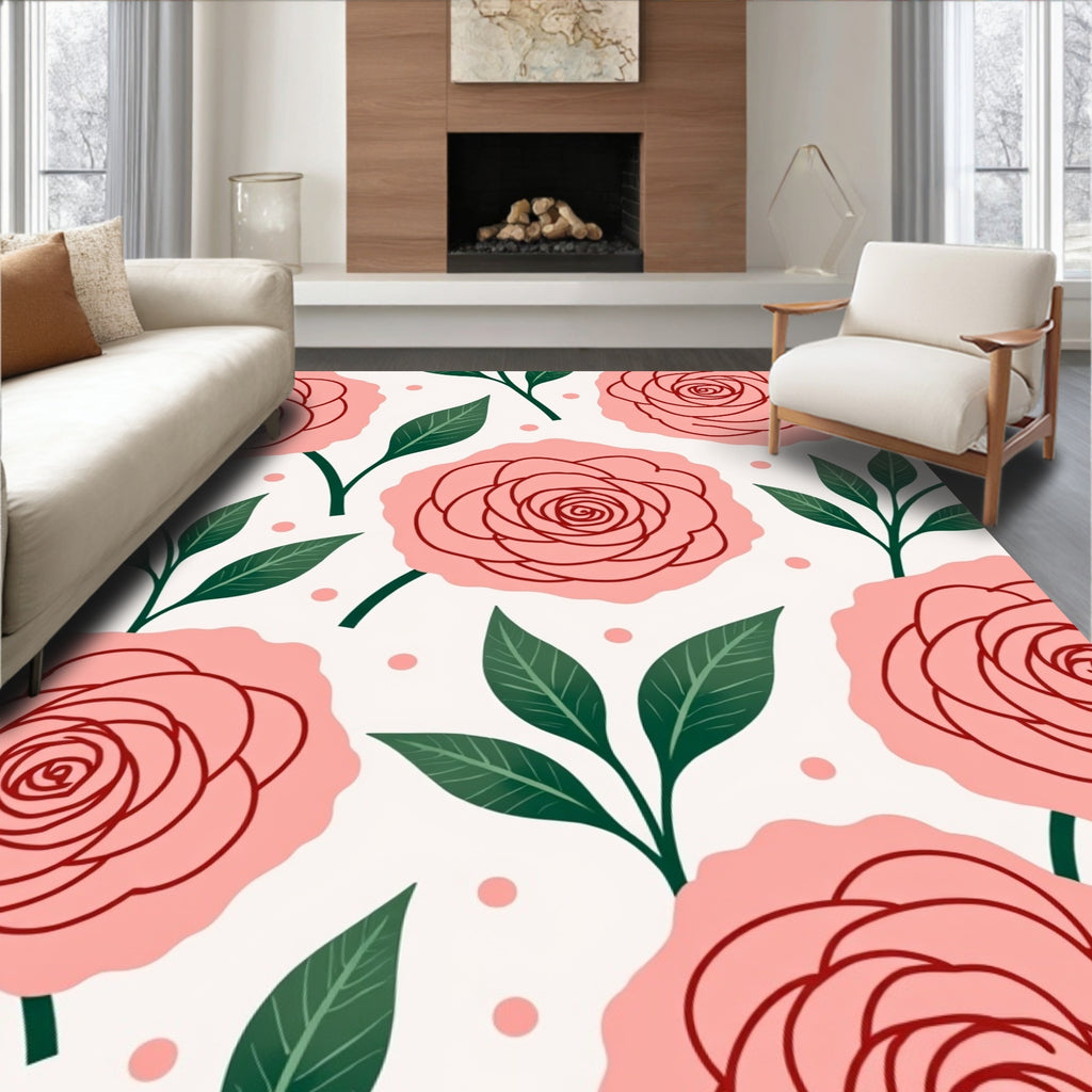 Pink Rose Garden Botanical Blossom Rug