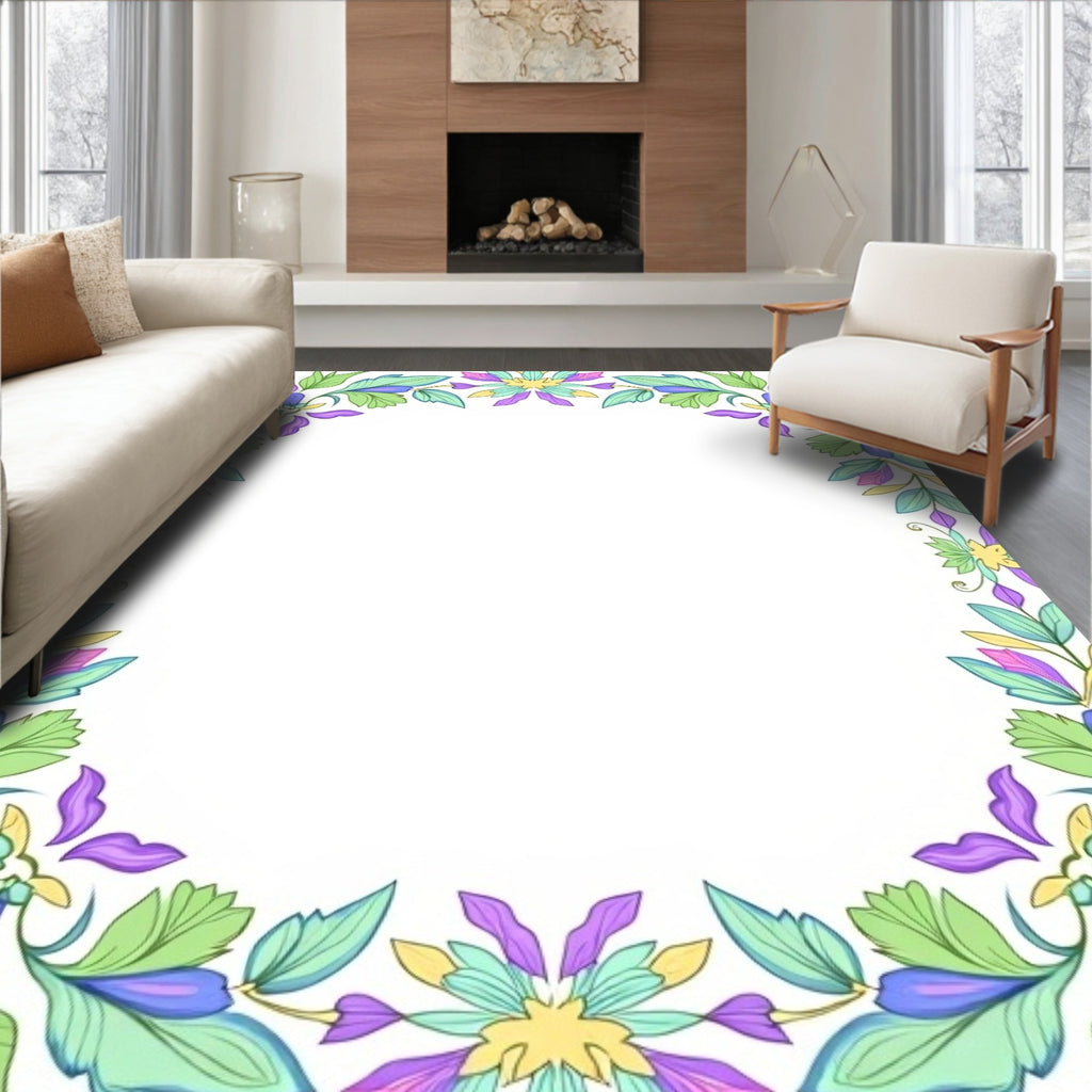 Pastel Floral Swirl Border Rug