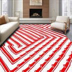 Red White Labyrinth Stripe Abstract Rug