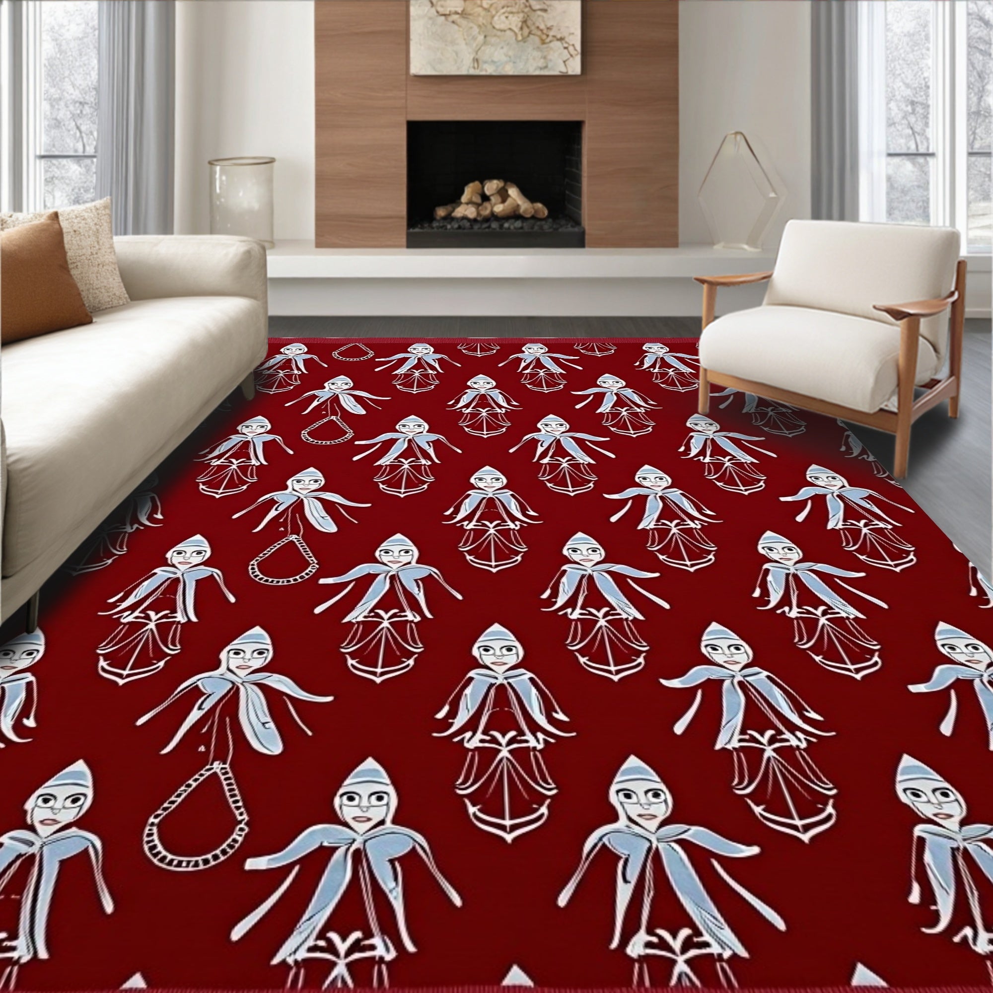 Crimson Figures With Blue Accents Rug