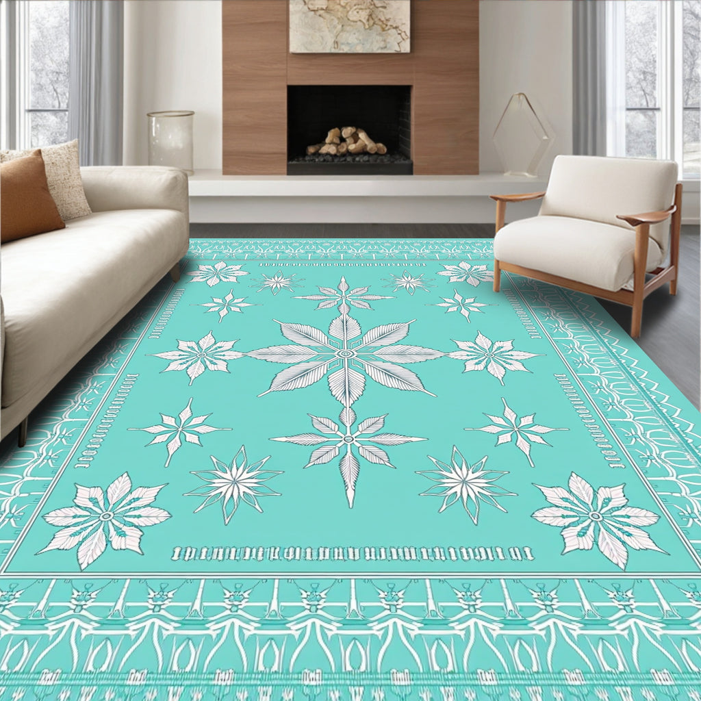 Turquoise White Starburst Floral Mandala Rug