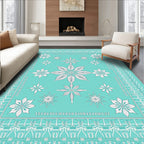 Turquoise White Starburst Floral Mandala Rug