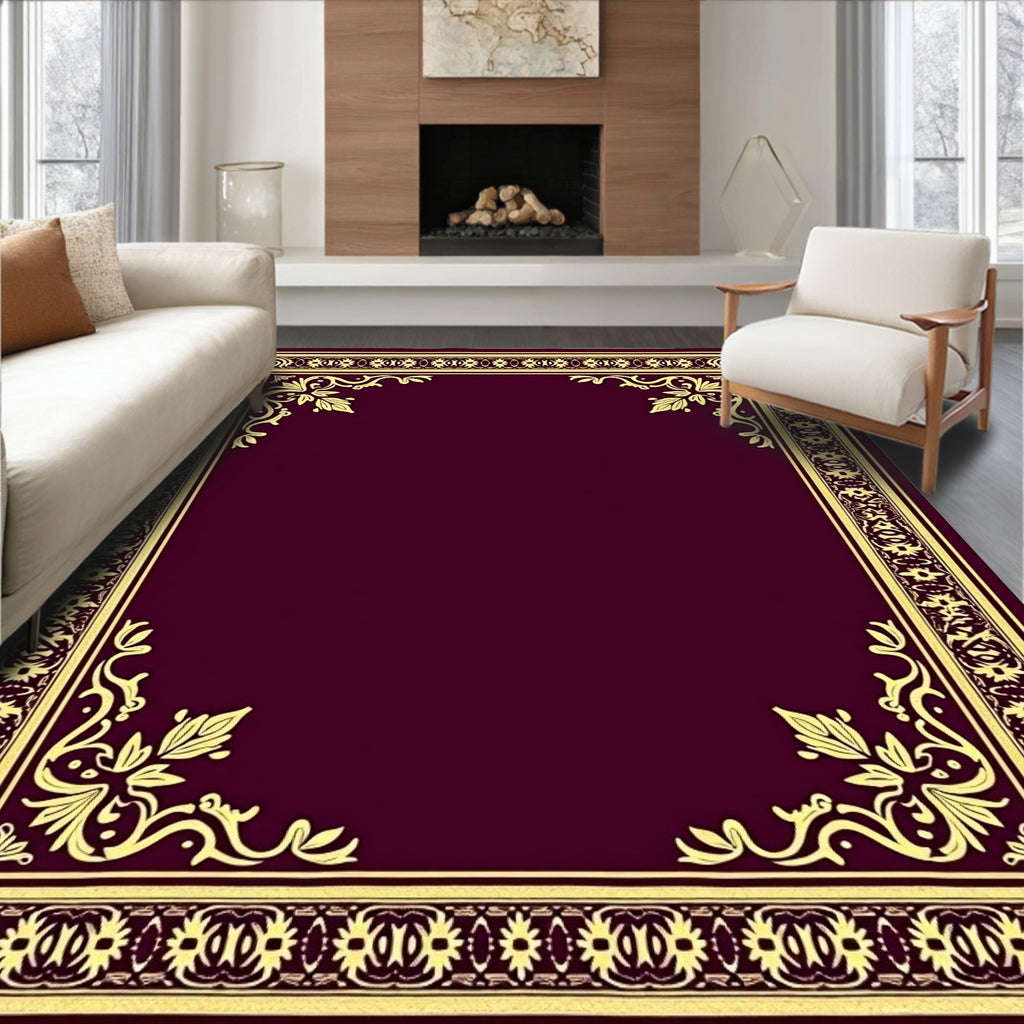 Classic Burgundy Floral Acanthus Border Rug
