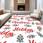 Red Holiday Holly Christmas Word Art Rug