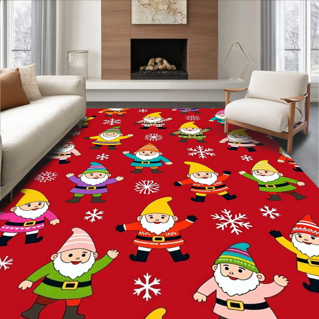 Red Festive Gnome Snowflakes Scatter Rug