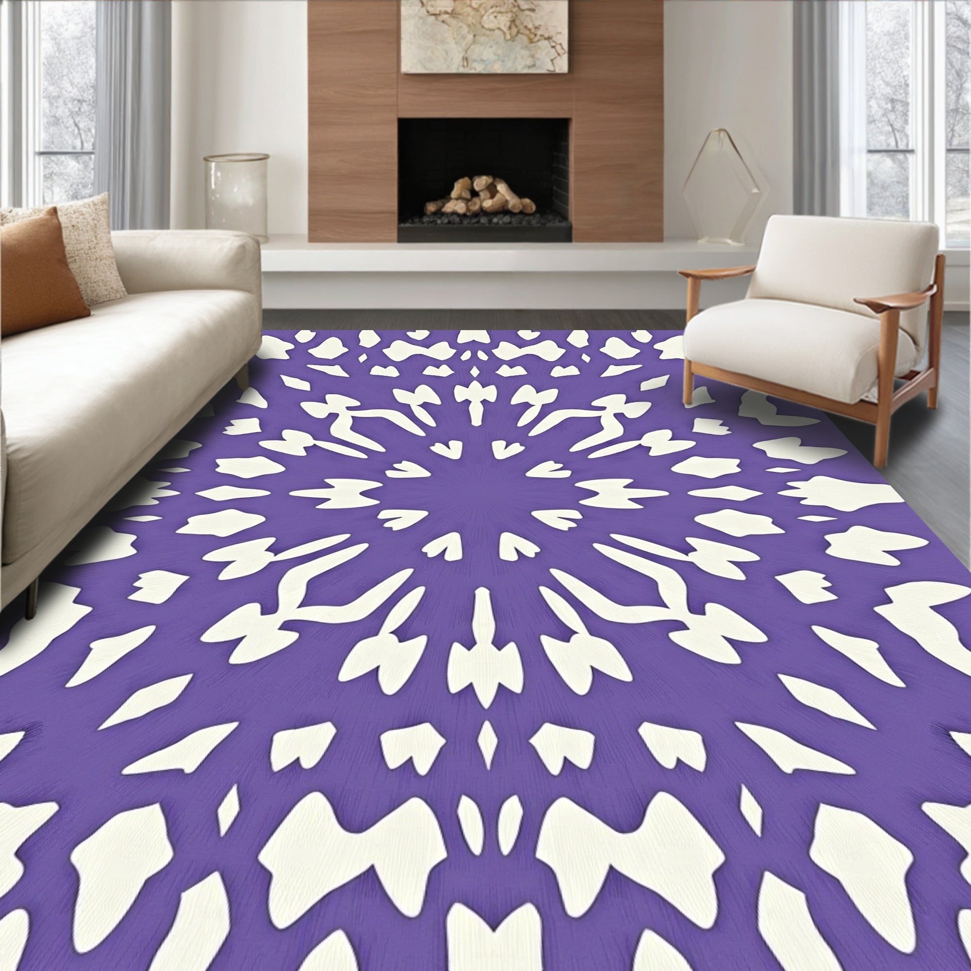 Purple Cream Radial Burst Rug
