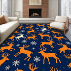 Orange Deer with Snowflakes on Navy Rug