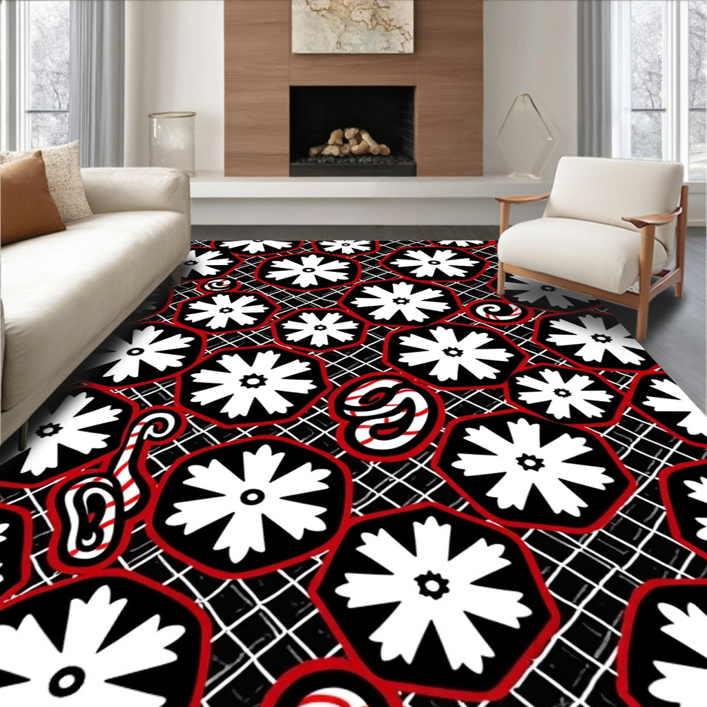 Bold Red Floral Art Deco Rug