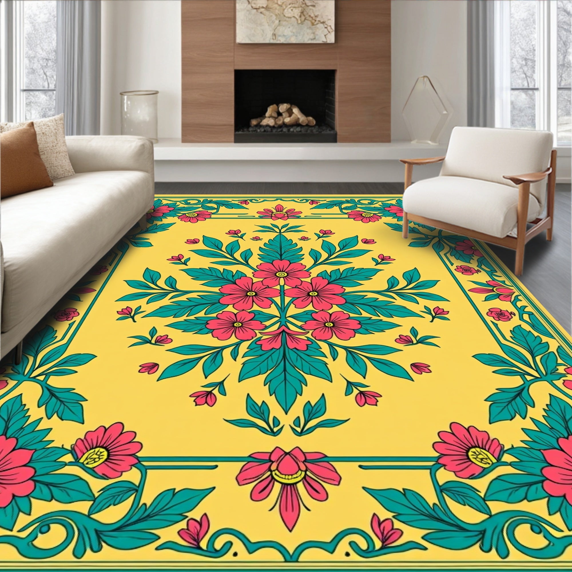 Vibrant Yellow Floral Blossom Rug