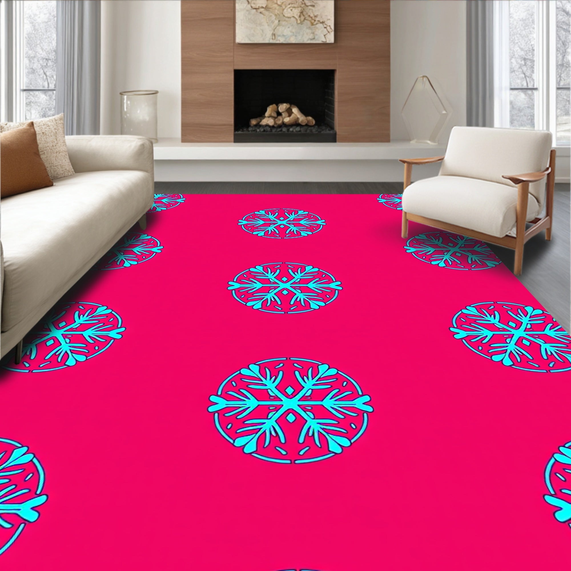 Vibrant Aqua Snowflake Scatter Rug
