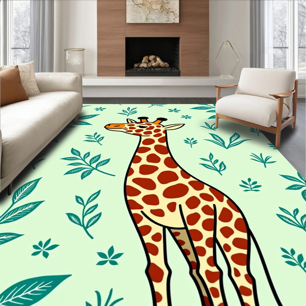 Whimsical Giraffe Foliage Jungle Rug