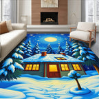 Winter Cabin Snow Starry Night Rug