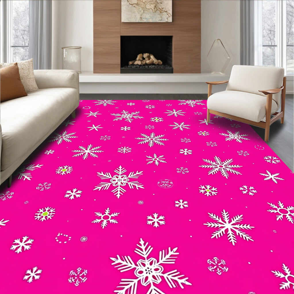 Bright Pink White Snowflake Scatter Rug