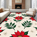 Festive Red Poinsettia Blossom Delight Rug
