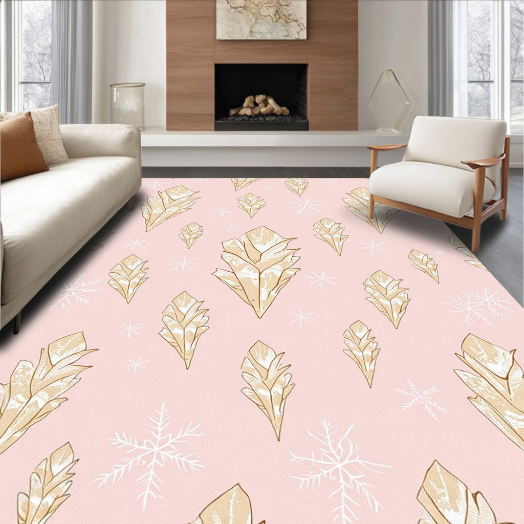 Pale Pink Gold Crystal Snowflakes Rug