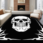 Monochromatic White Skull Graphic Black Rug