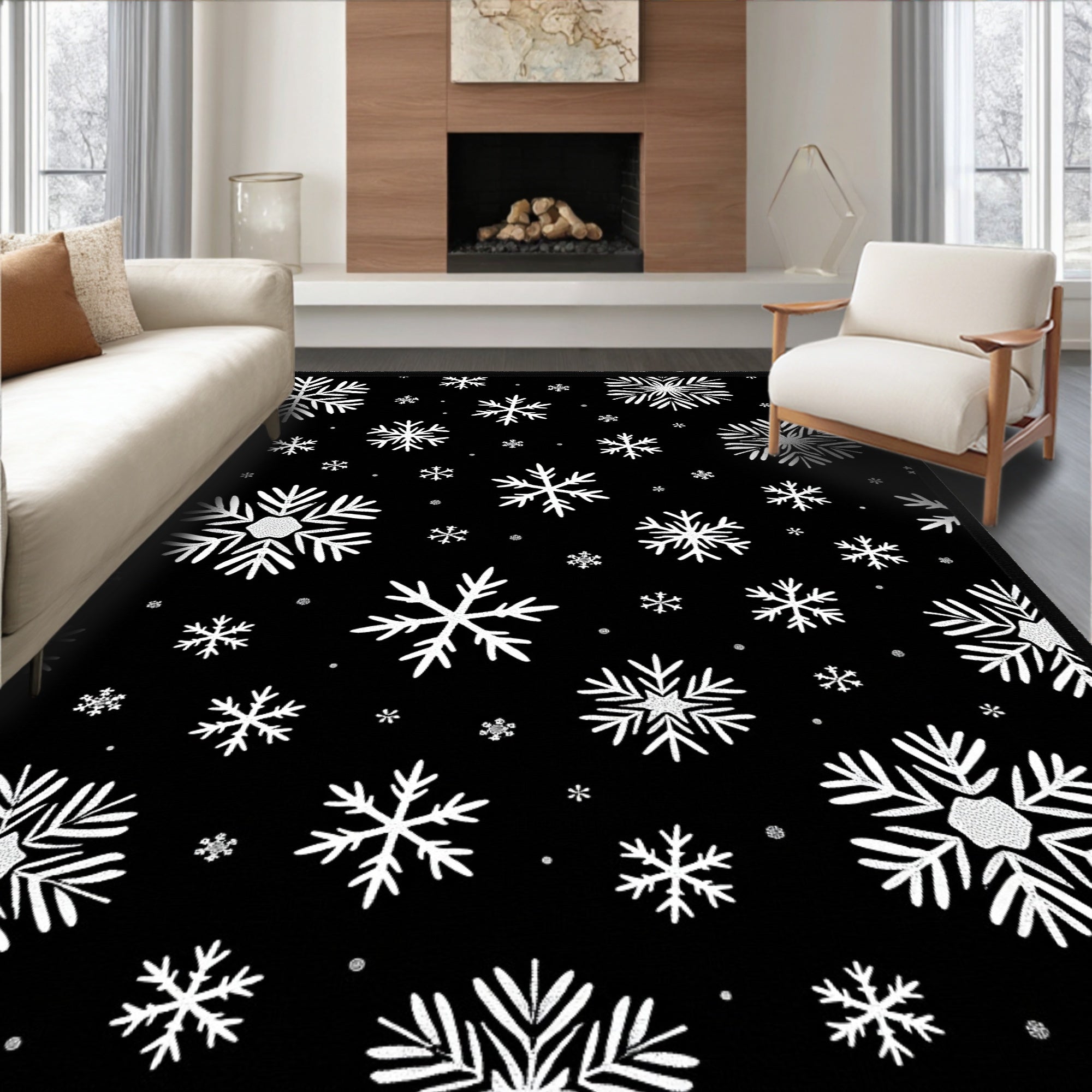 Winter White Snowflake Scatter Rug