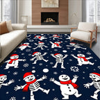 Whimsical Snowman Skeleton Snowfall Companions Rug