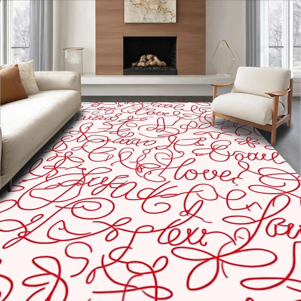 Crimson Script Heart Letters Rug