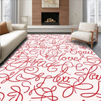 Crimson Script Heart Letters Rug