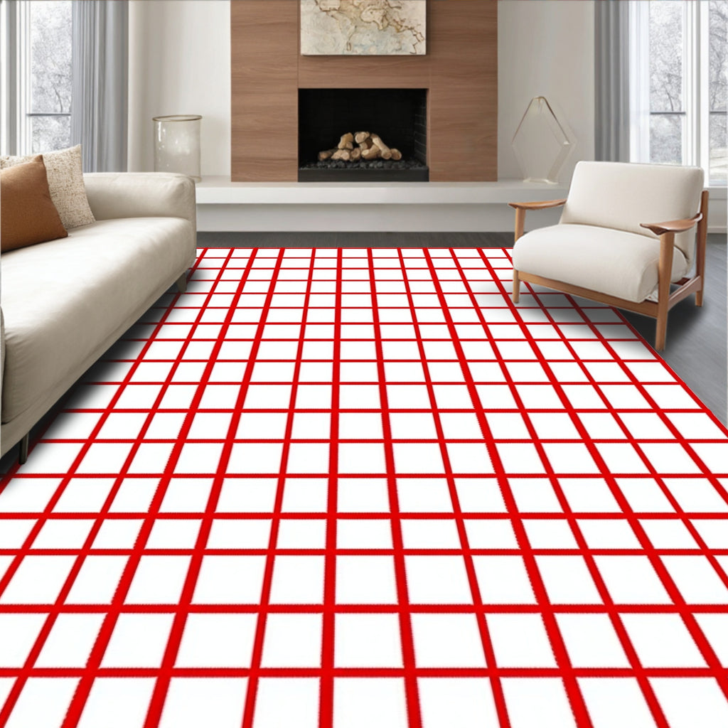 Bold Red Grid Check Rug