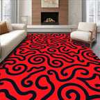 Red and Black Swirl Abstract Rug