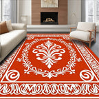 Classic Orange White Fleur-de-lis Border Rug
