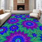 Vibrant Purple Blue Green Floral Mandala Rug