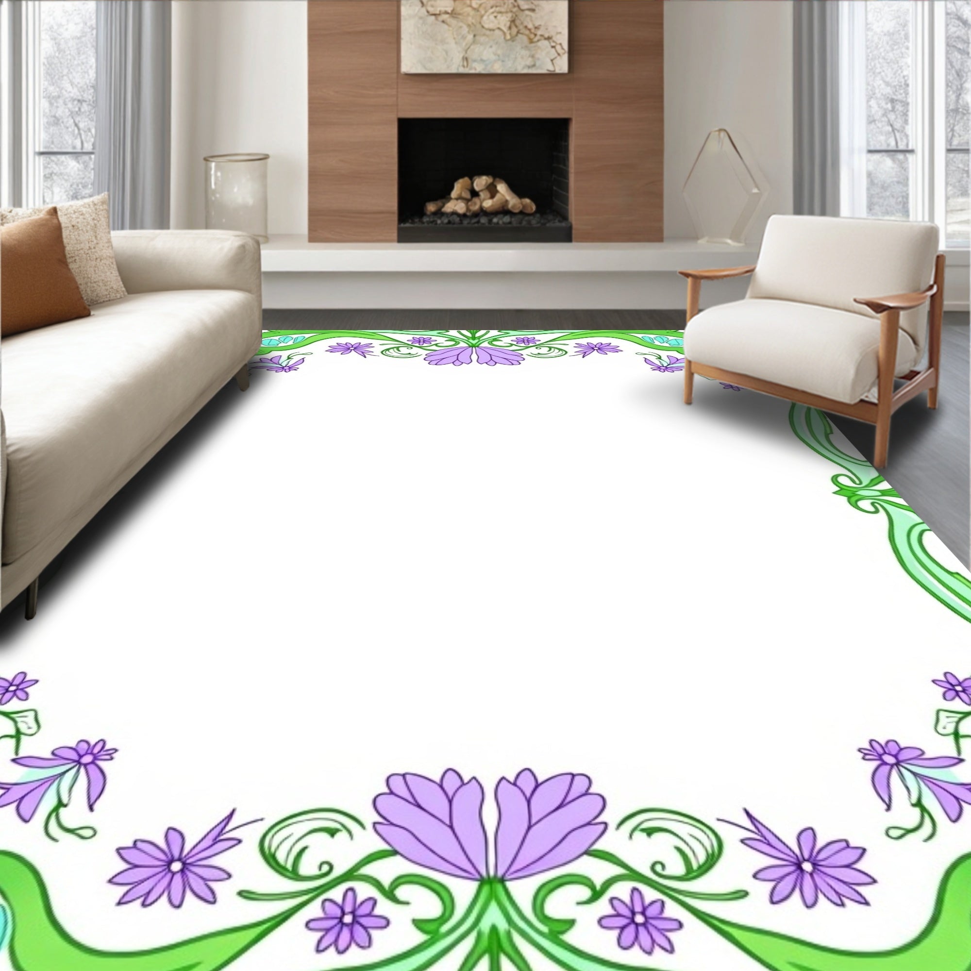 Art Nouveau Lilac Floral Vines Rug