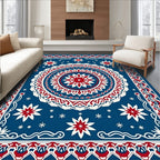 Bold Blue Red White Starburst Medallion Rug