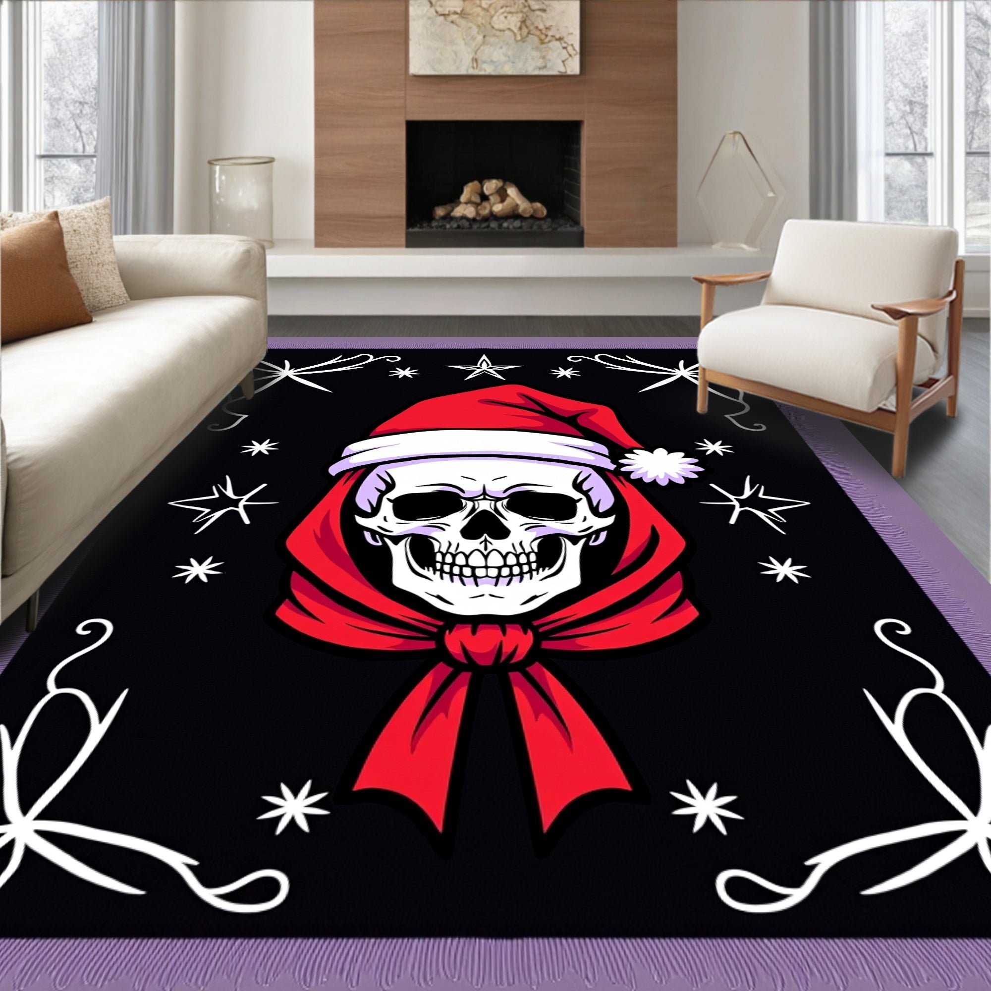 Dark Skull Christmas Star Accents Rug