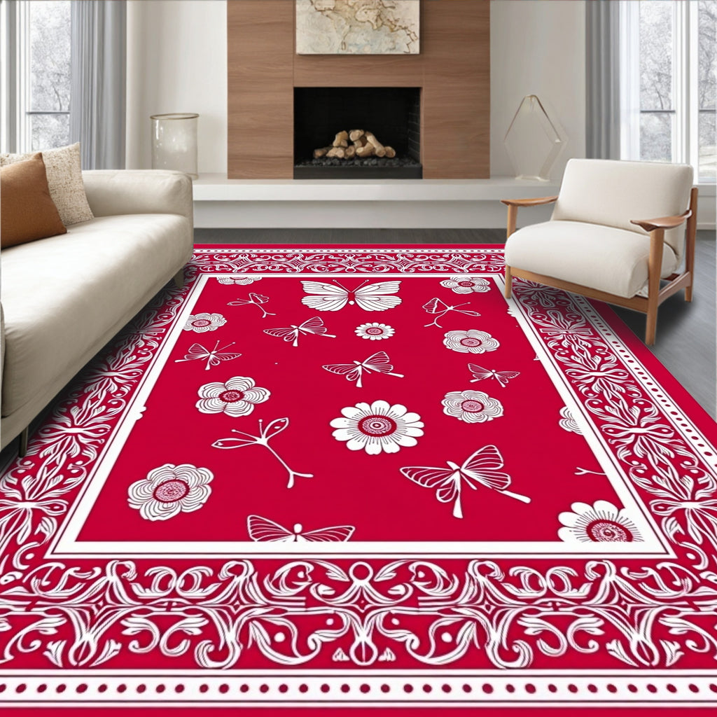 Crimson Garden Butterfly Medallion Rug