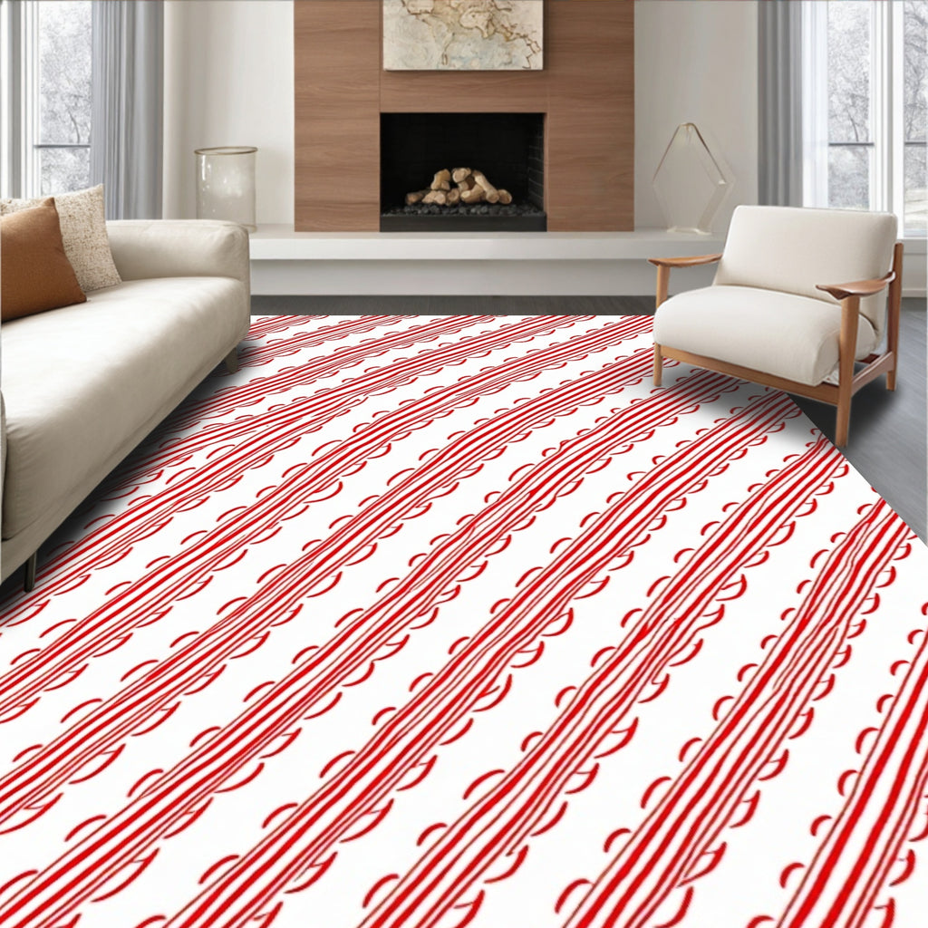 Crimson Red Diagonal Stripe Swirl Rug