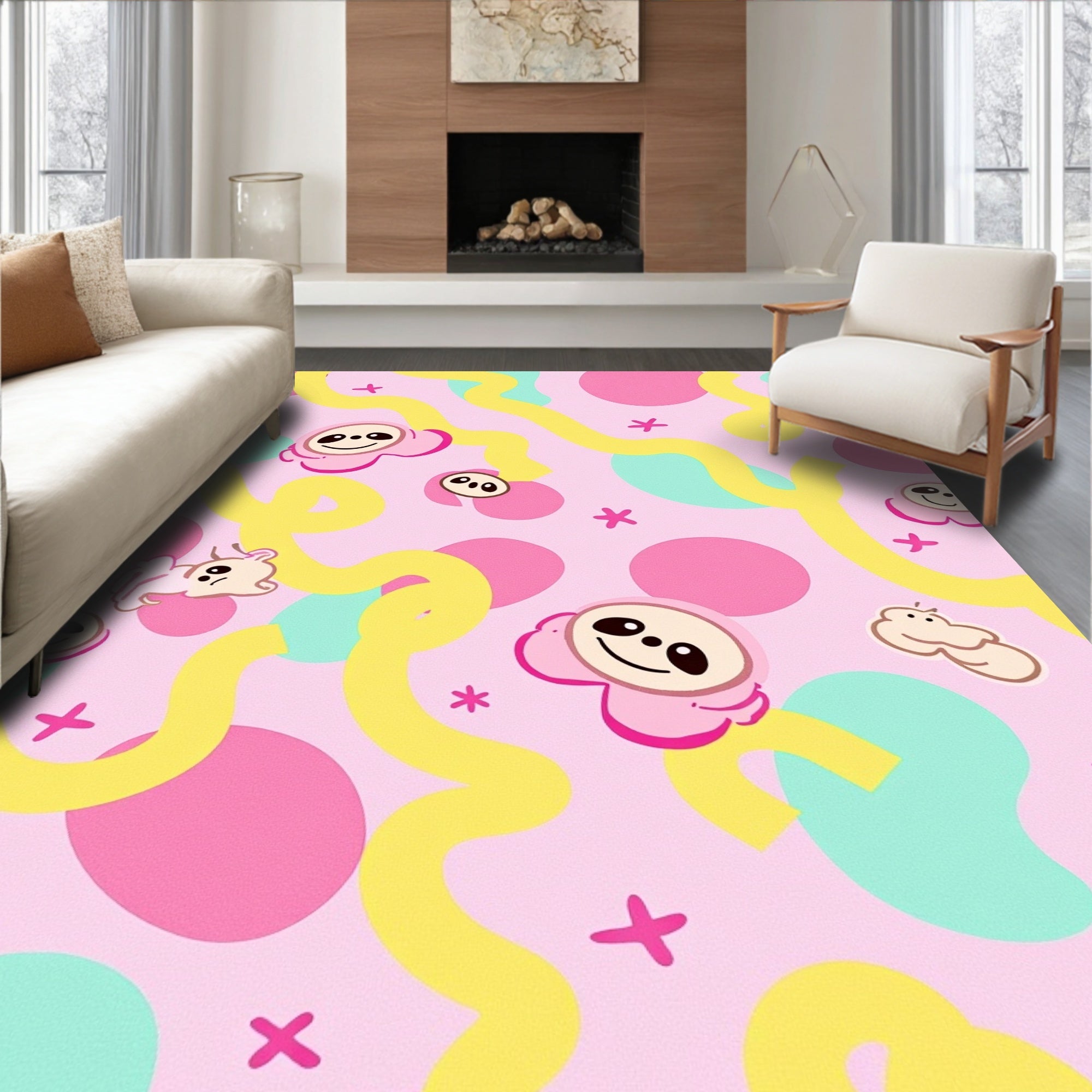 Pink Sloth Pals Yellow Swirls Rug