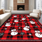 Red Buffalo Plaid Snowman Winter Celebration Rug