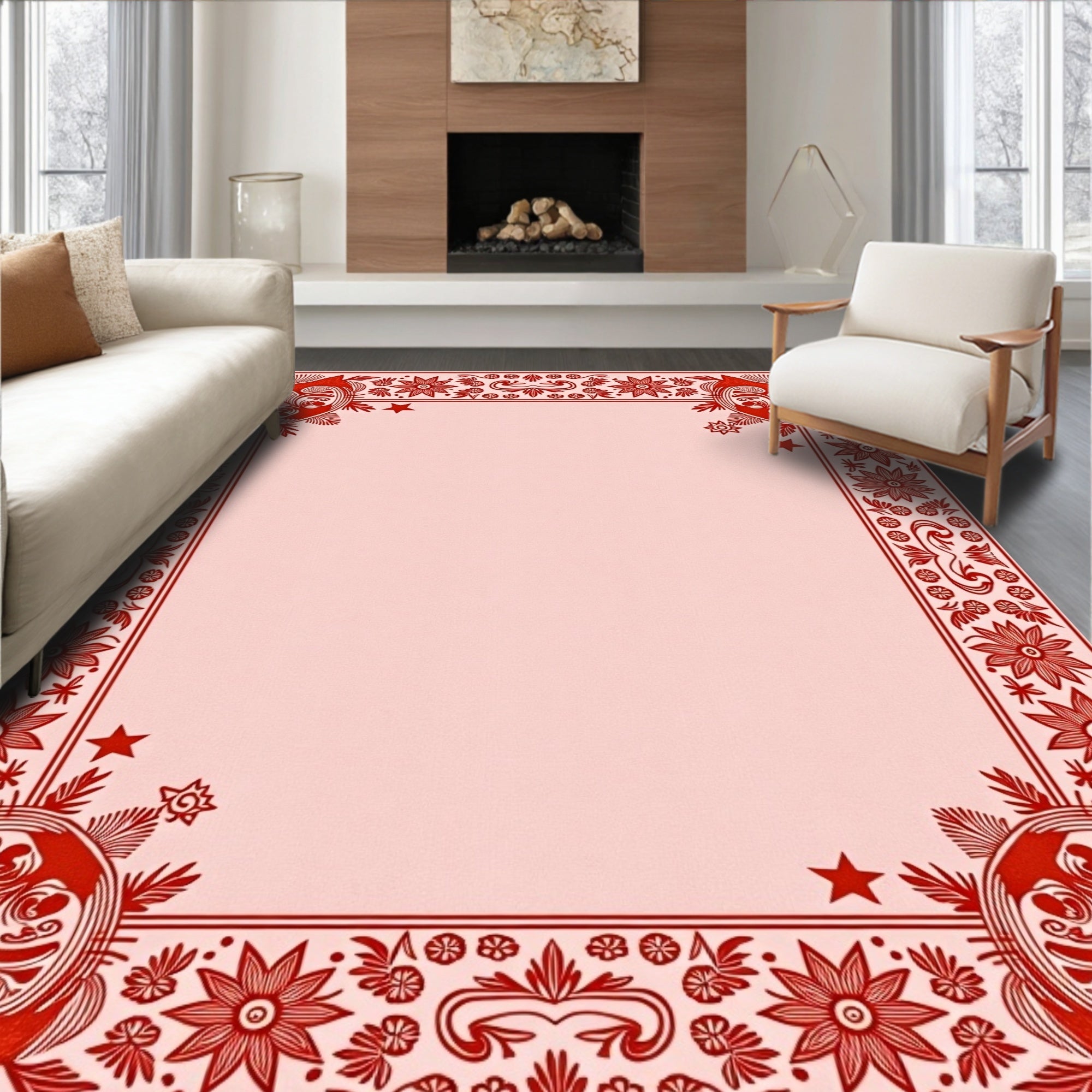 Crimson Floral Paisley Border Rug