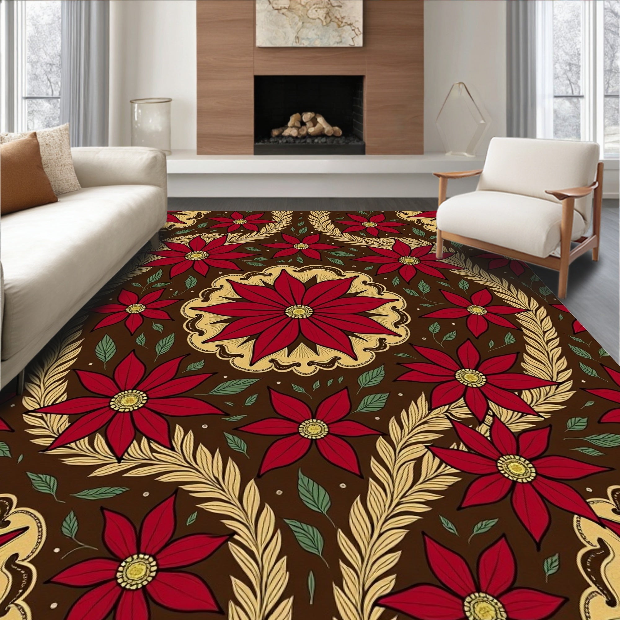 Crimson Flower Frieze Meadow Rug